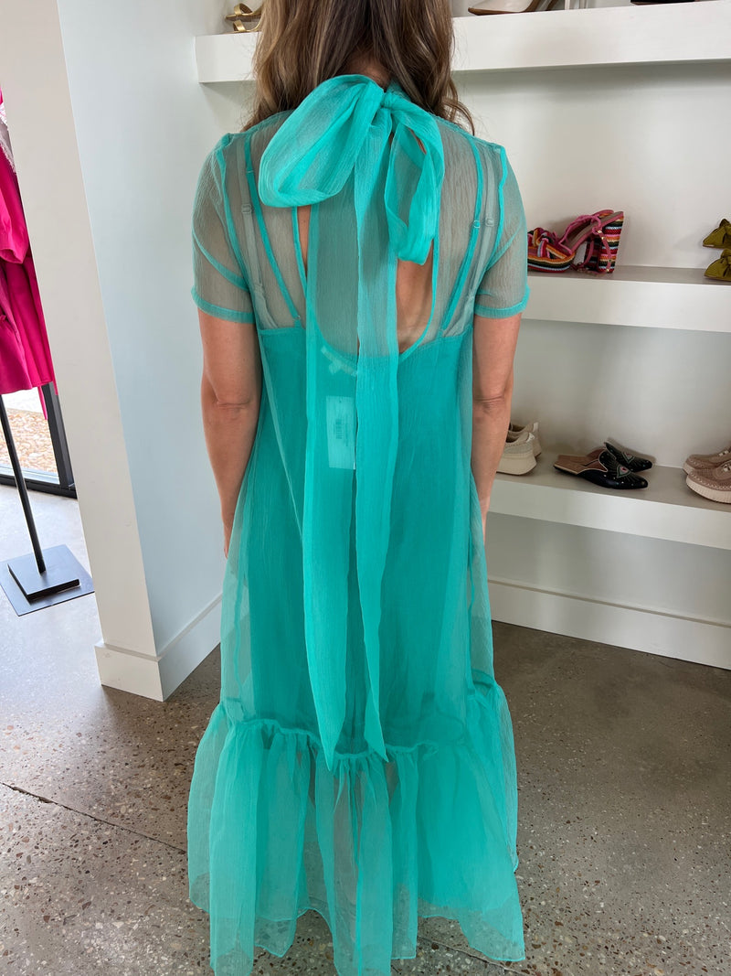 Green Organza Maxi Dress