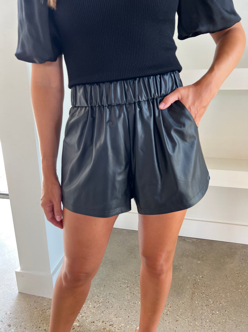 Black Leather Cailan Short
