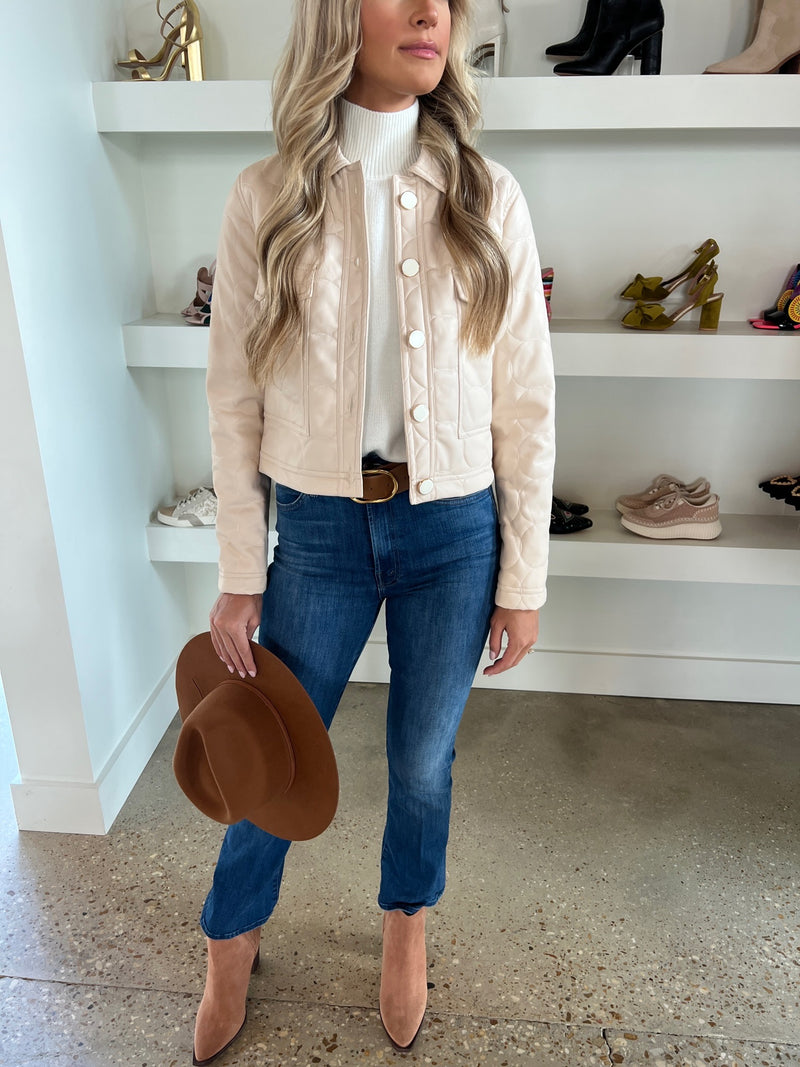 Beige Quilted Cropped Jacket