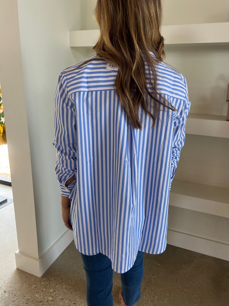 White-Blue Thick Stripe Relaxed Shirt