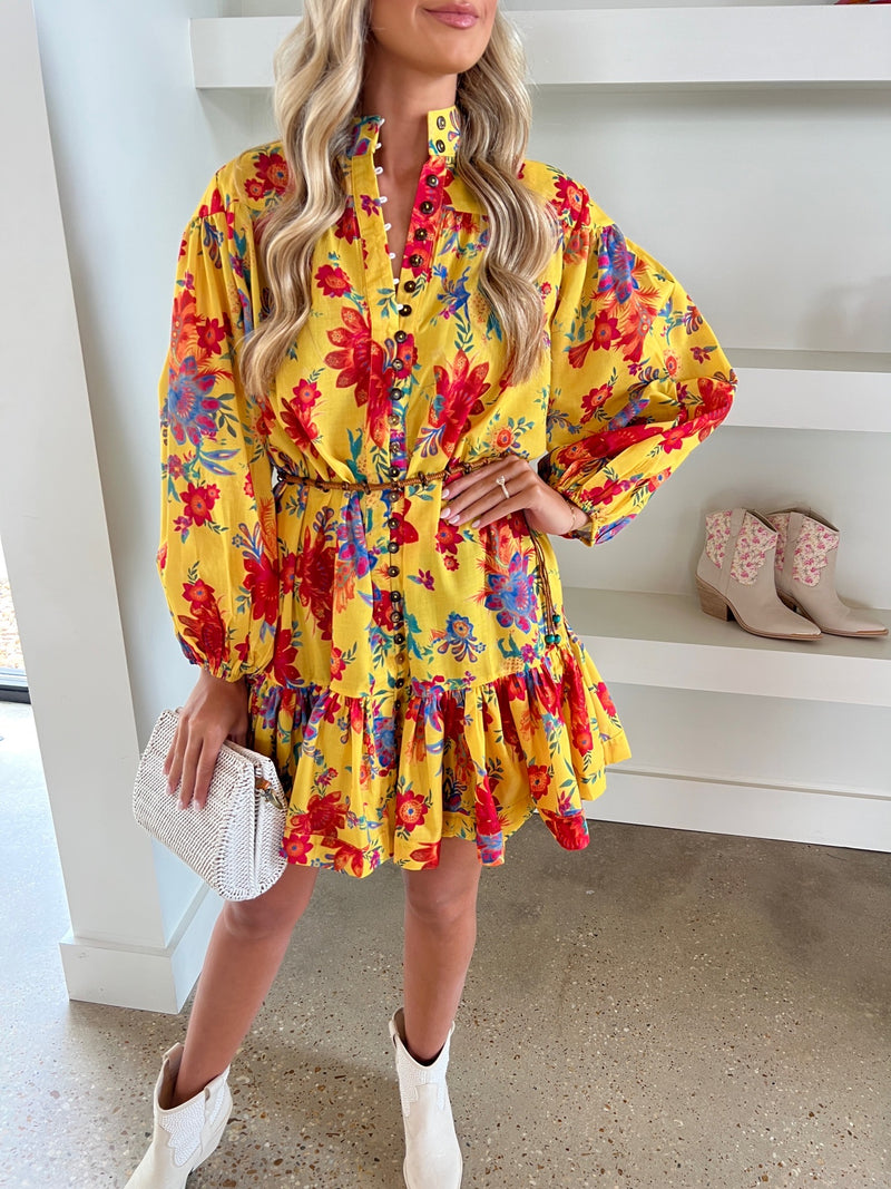 Yellow Floral Button Up Dress