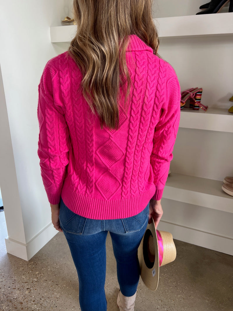 Fuchsia Thea Polo Cable Knit Sweater