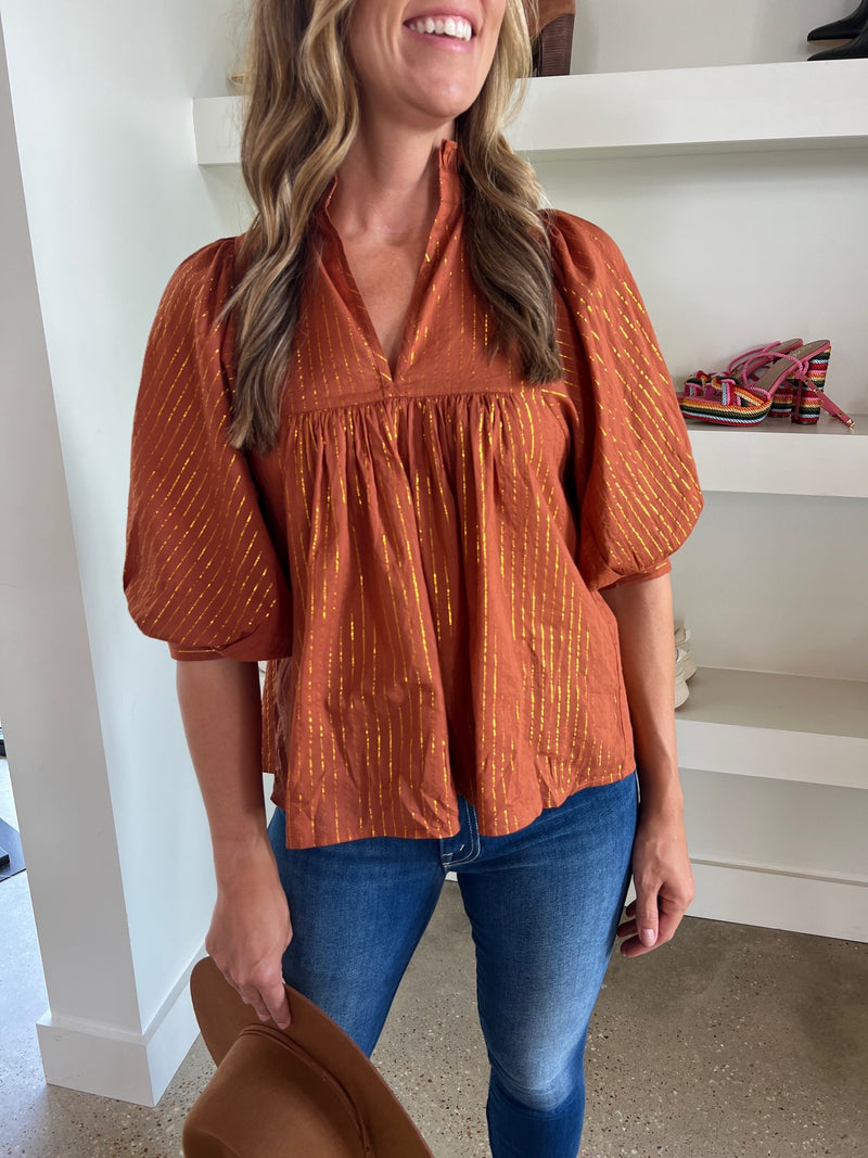 Rust Pin Stripe High Neck Top