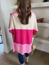 Pink Colorblock S/S Cardigan