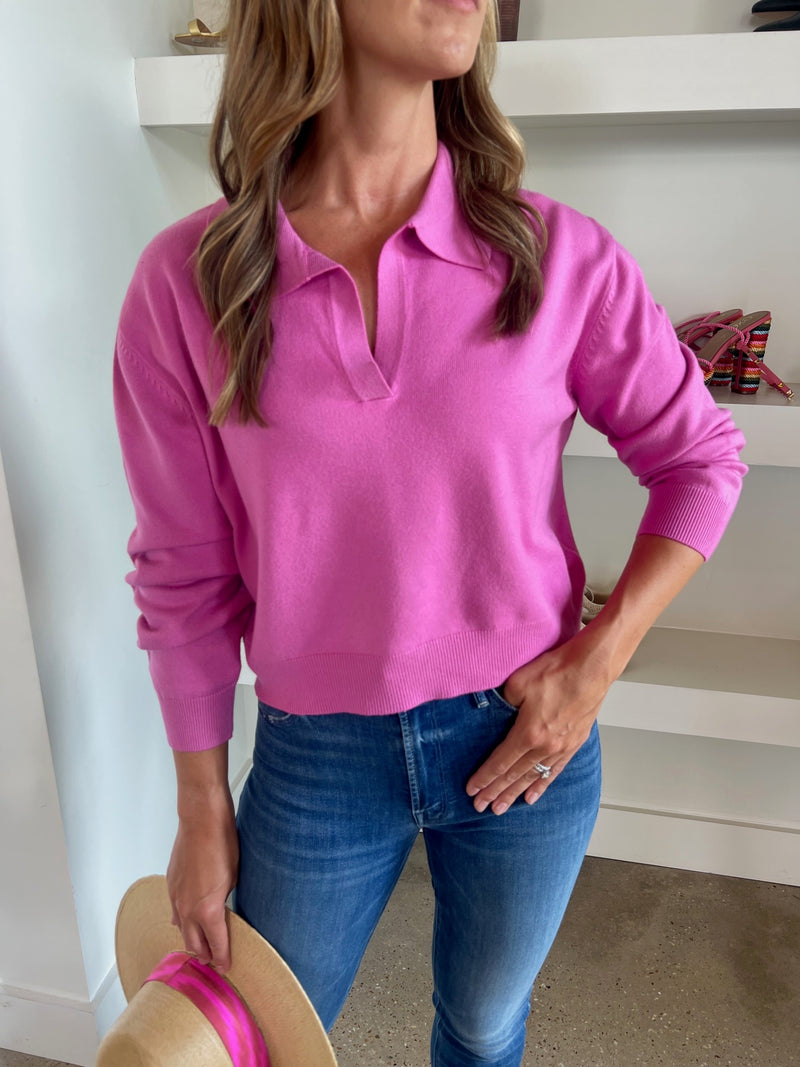 Pink V Neck Collar Sweater