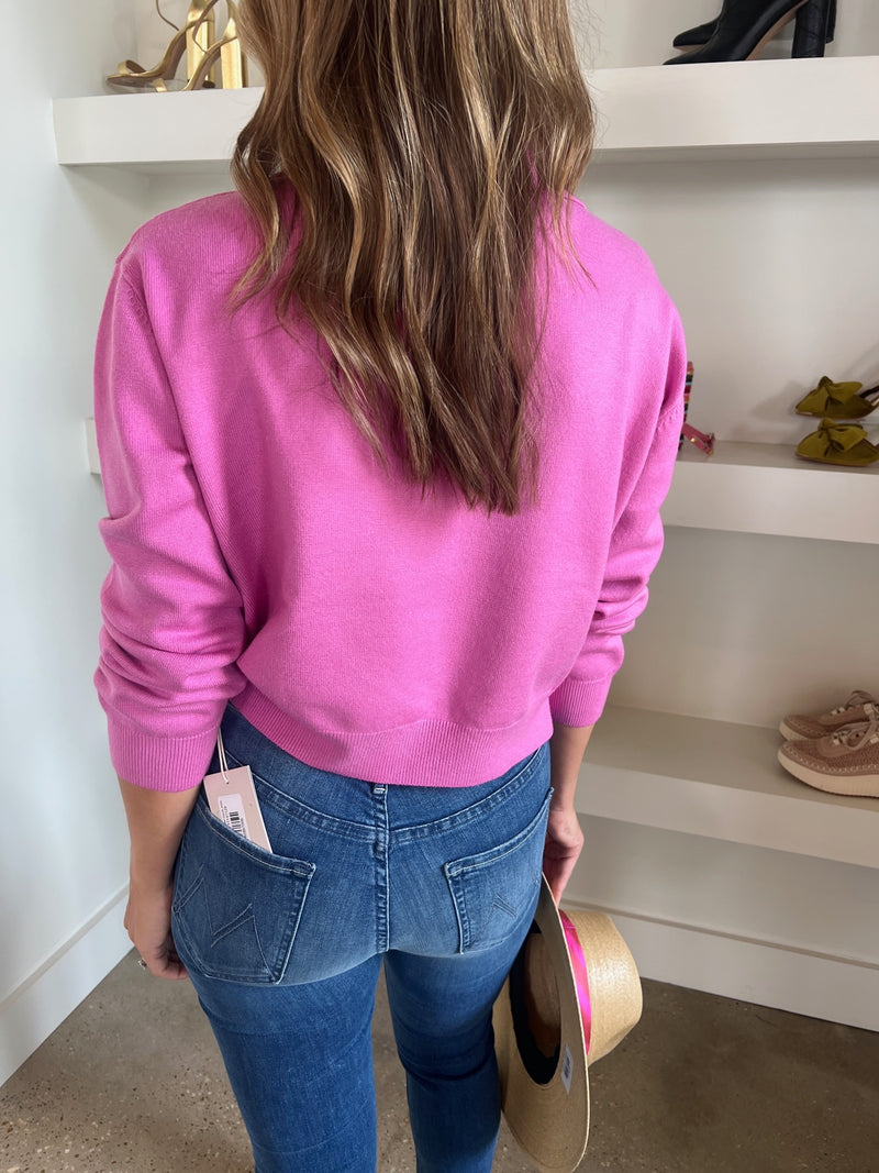 Pink V Neck Collar Sweater