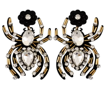 Halloween Rhinestone Spider Earrings - Costume Accessories