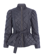 Marie Oliver Charcoal Raven Jacket - Women's Fashion Outerwear with Peplum Design and Waist Tie
