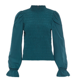 Marie Oliver Teal Smocked Bodice Glennon Top - Teal fitted top with smocked bodice for women