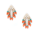 Elizabeth Cole Evande Earrings with Coral, Turquoise, and Crystal Stones - Exquisite Statement Jewelry