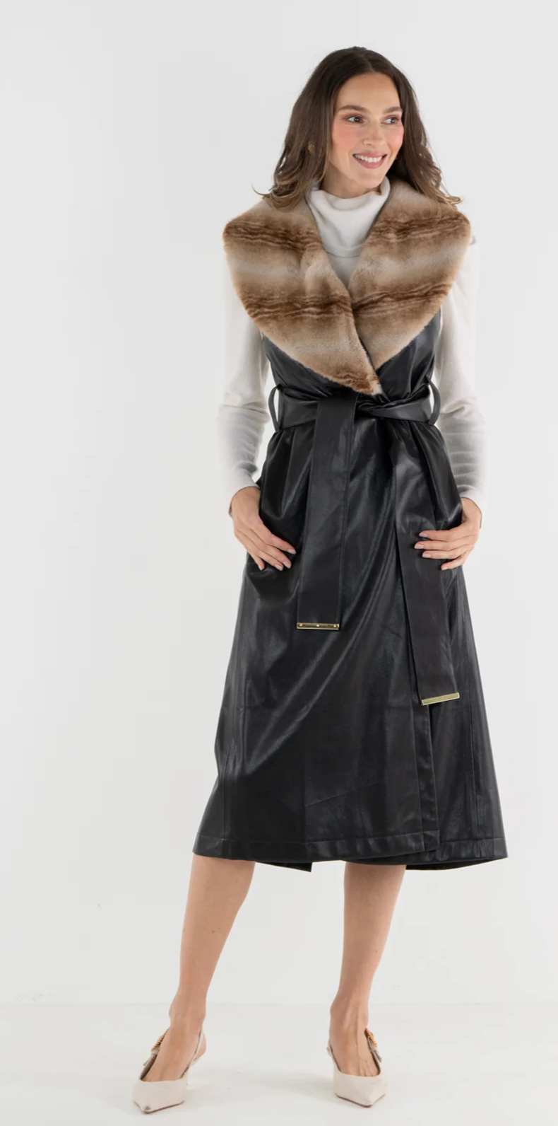 Vera Vest - Black Tie Faux Leather - Amor Lafayette