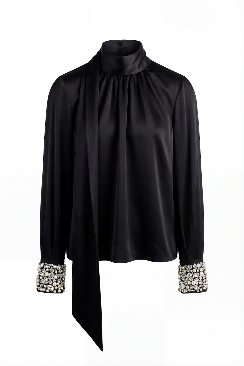 VERONICA LONG SLEEVE PUSSY-BOW BLOUSE WITH EMBELLISMENT
