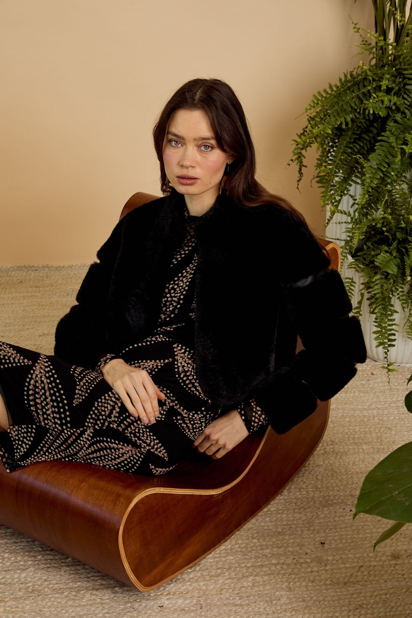 Abril Faux Fur Jacket in Black - Amor Lafayette