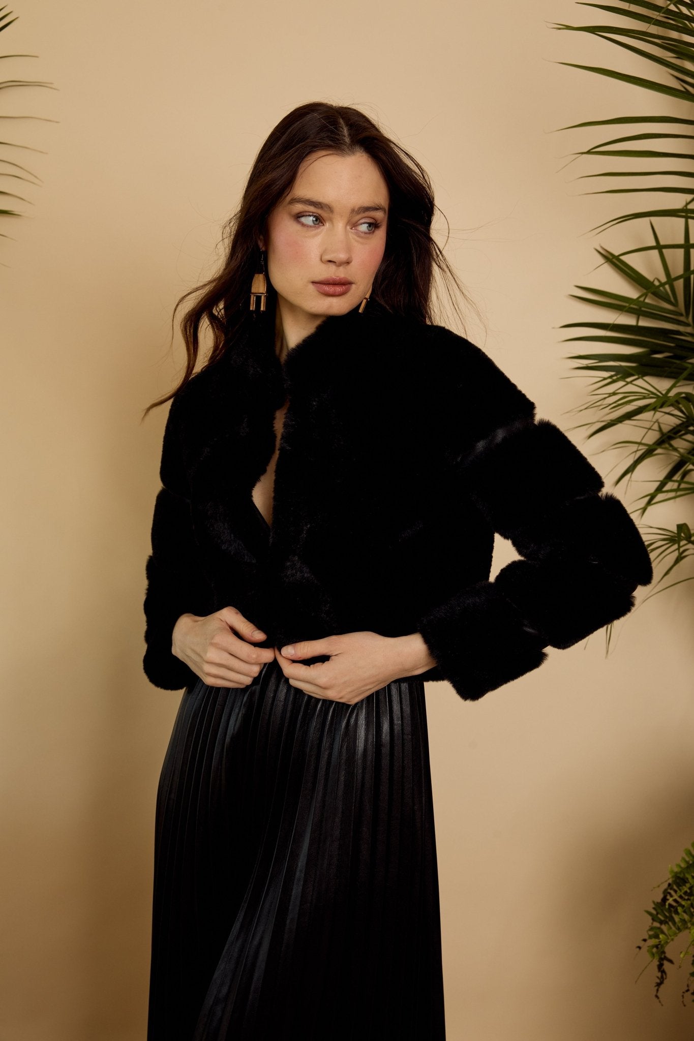 Abril Faux Fur Jacket in Black - Amor Lafayette