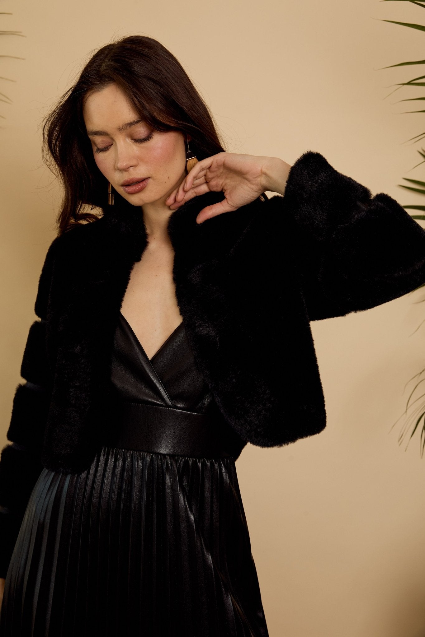 Abril Faux Fur Jacket in Black - Amor Lafayette