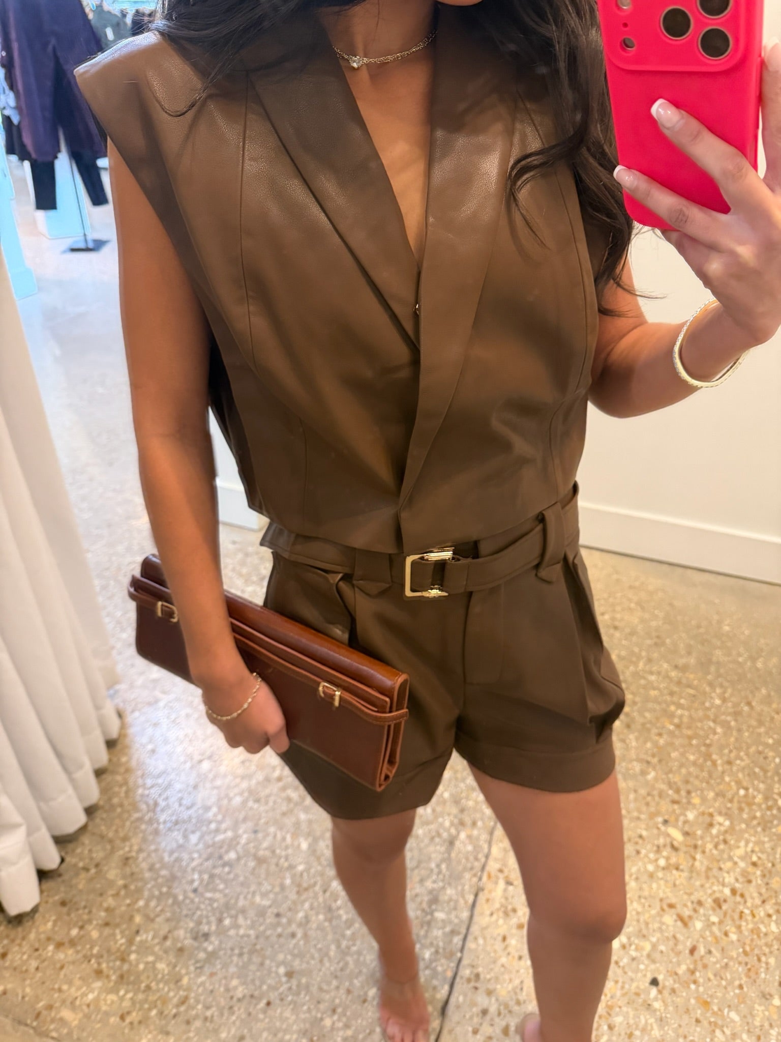 Addison mocha Faux leather vest - Amor Lafayette