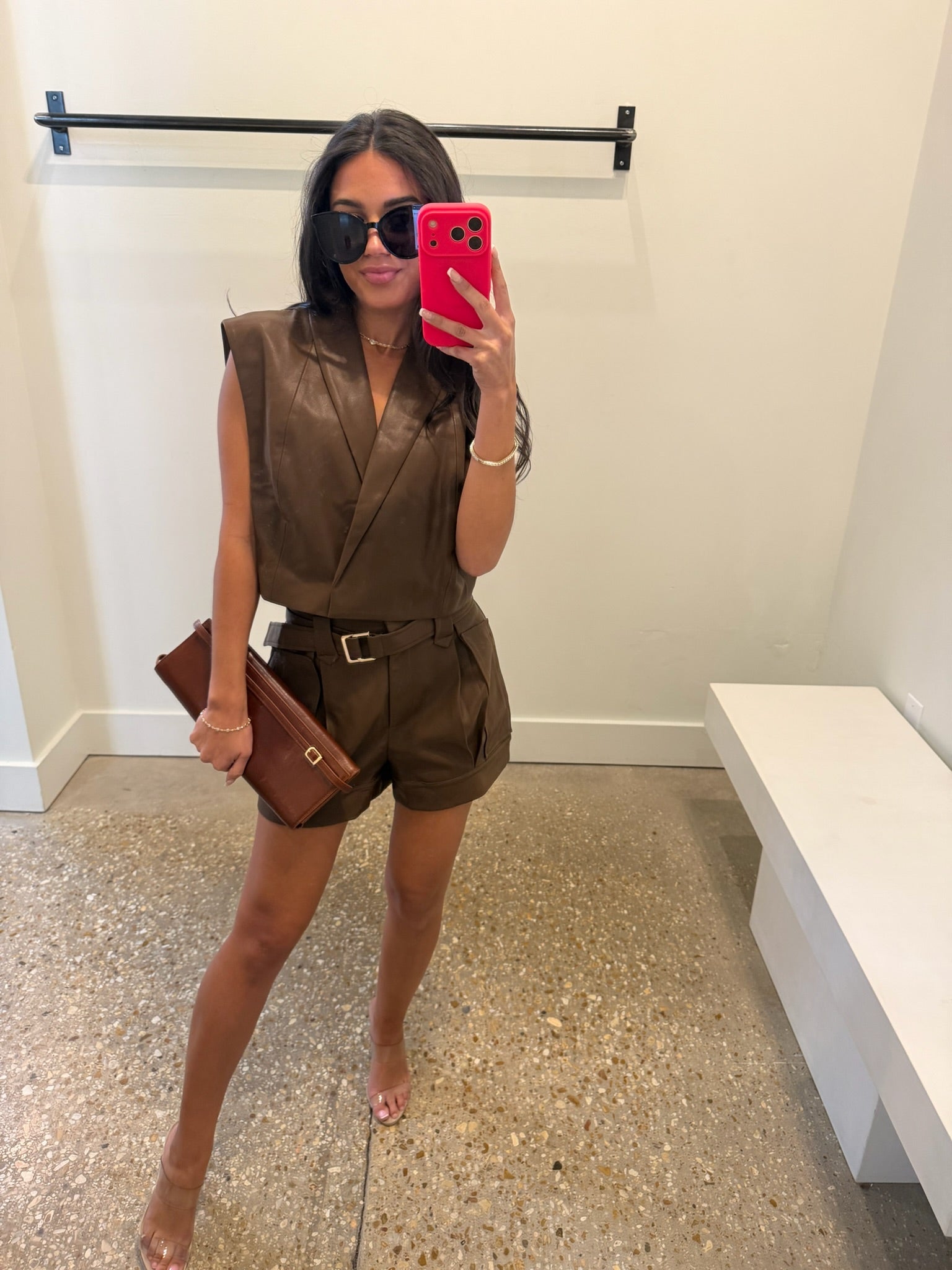 Addison mocha Faux leather vest - Amor Lafayette
