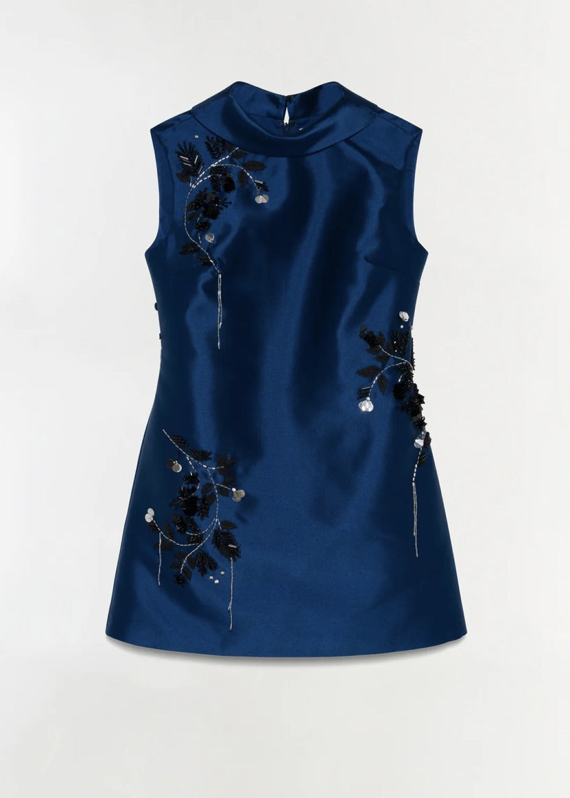 Navy embellished mini dress