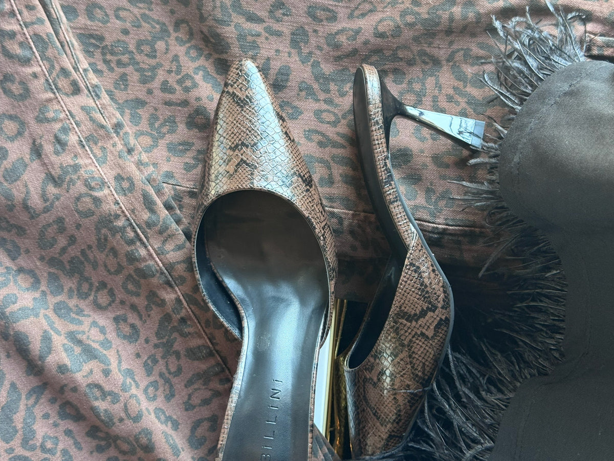 Snakeskin pumps on leopard print