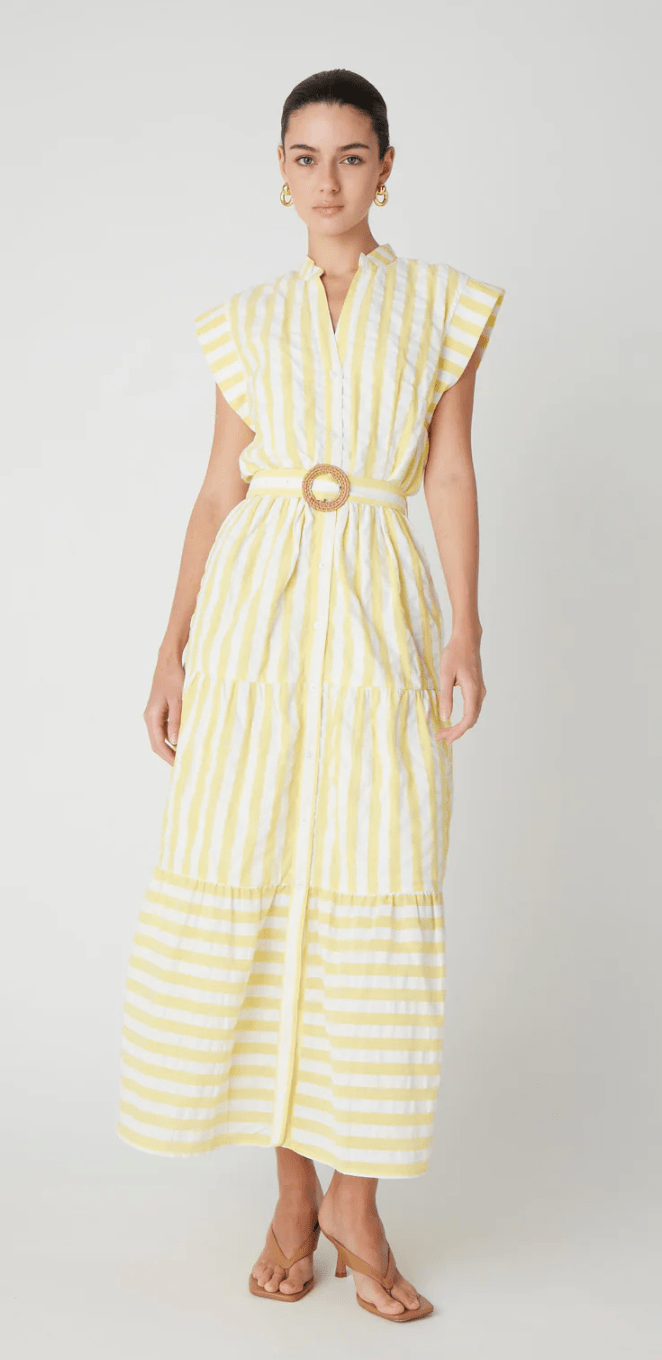 Alizia Yellow White Stripe Cotton Dress - Amor Lafayette