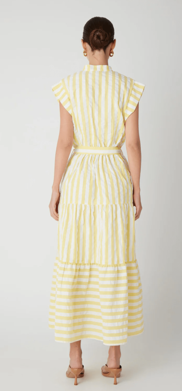 Alizia Yellow White Stripe Cotton Dress - Amor Lafayette