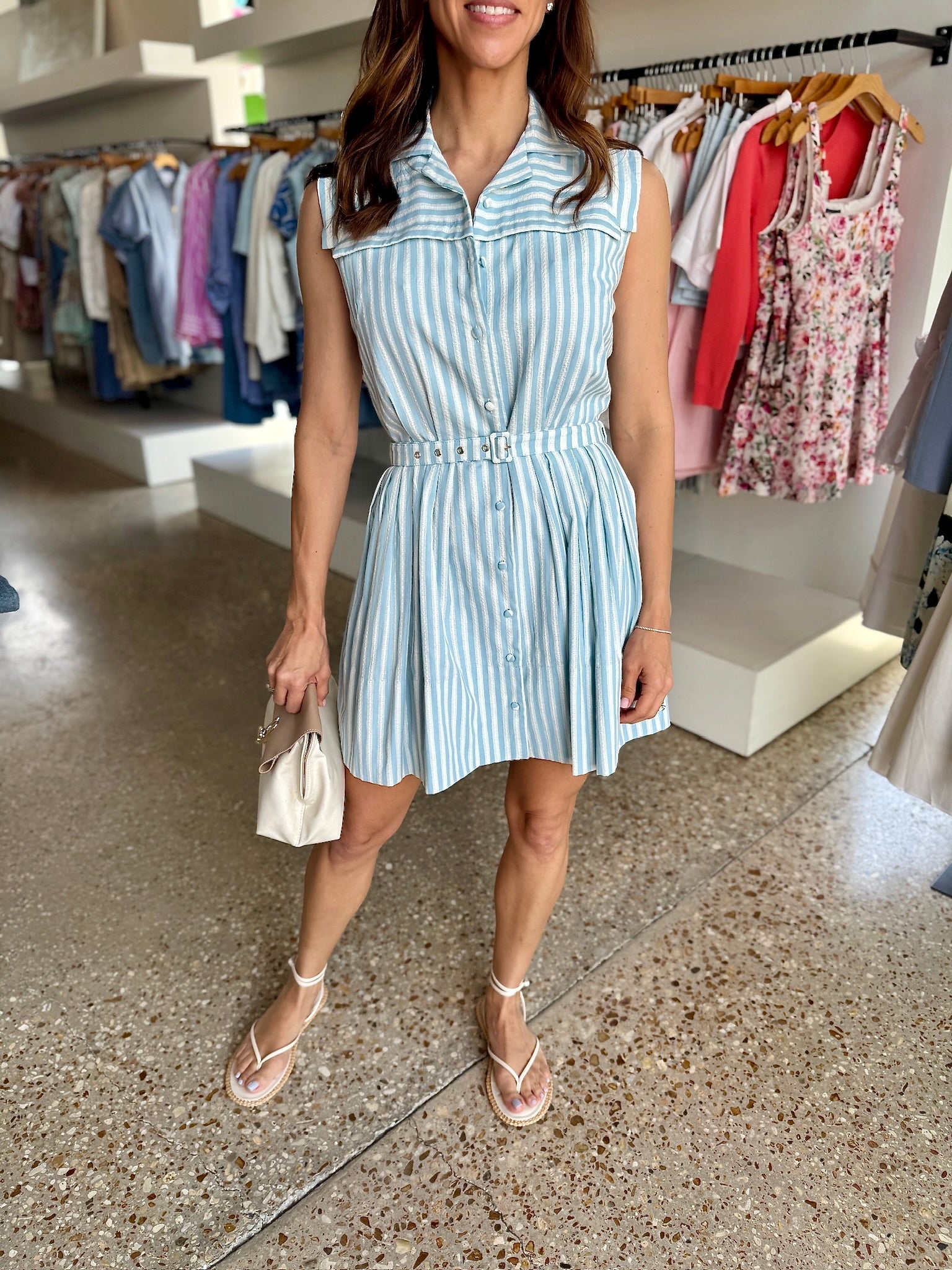 Aqua Stripe Maggie Shirt Dress - Amor Lafayette