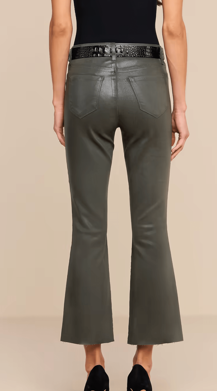 ASH OLIVE COATED KENDRA H/R CROP FLARE - Amor Lafayette