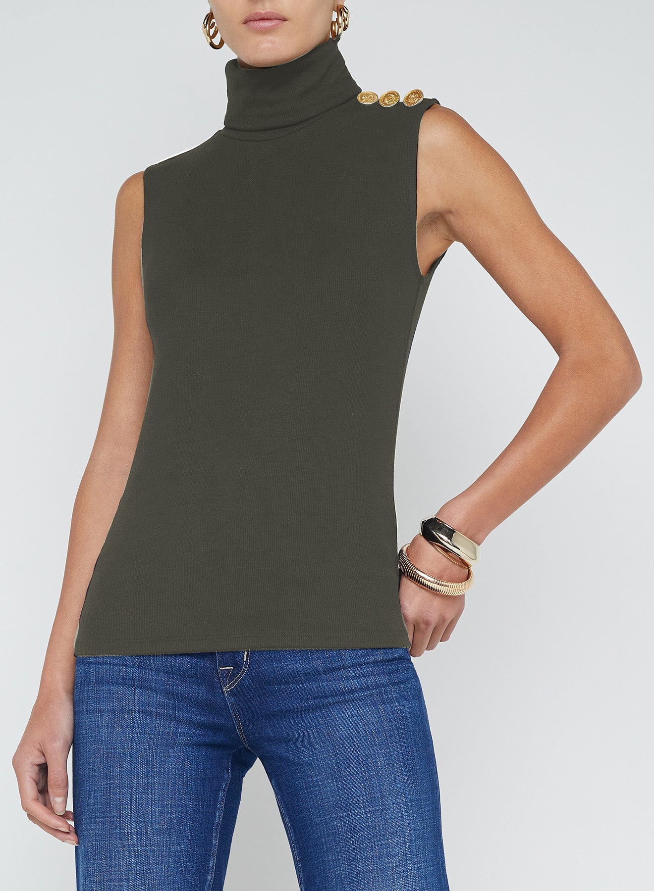 ASH OLIVE/GOLD CECI SLEEVELESS TURTLE NECK - Amor Lafayette