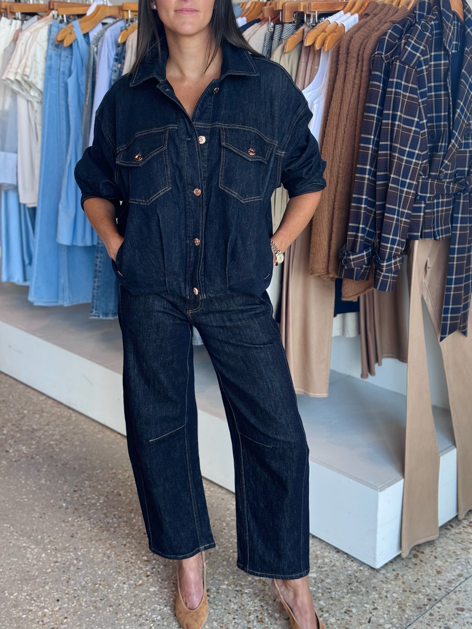 BEAU SEAMED CRESCENT RAW JEAN in NIGHTFALL - Amor Lafayette