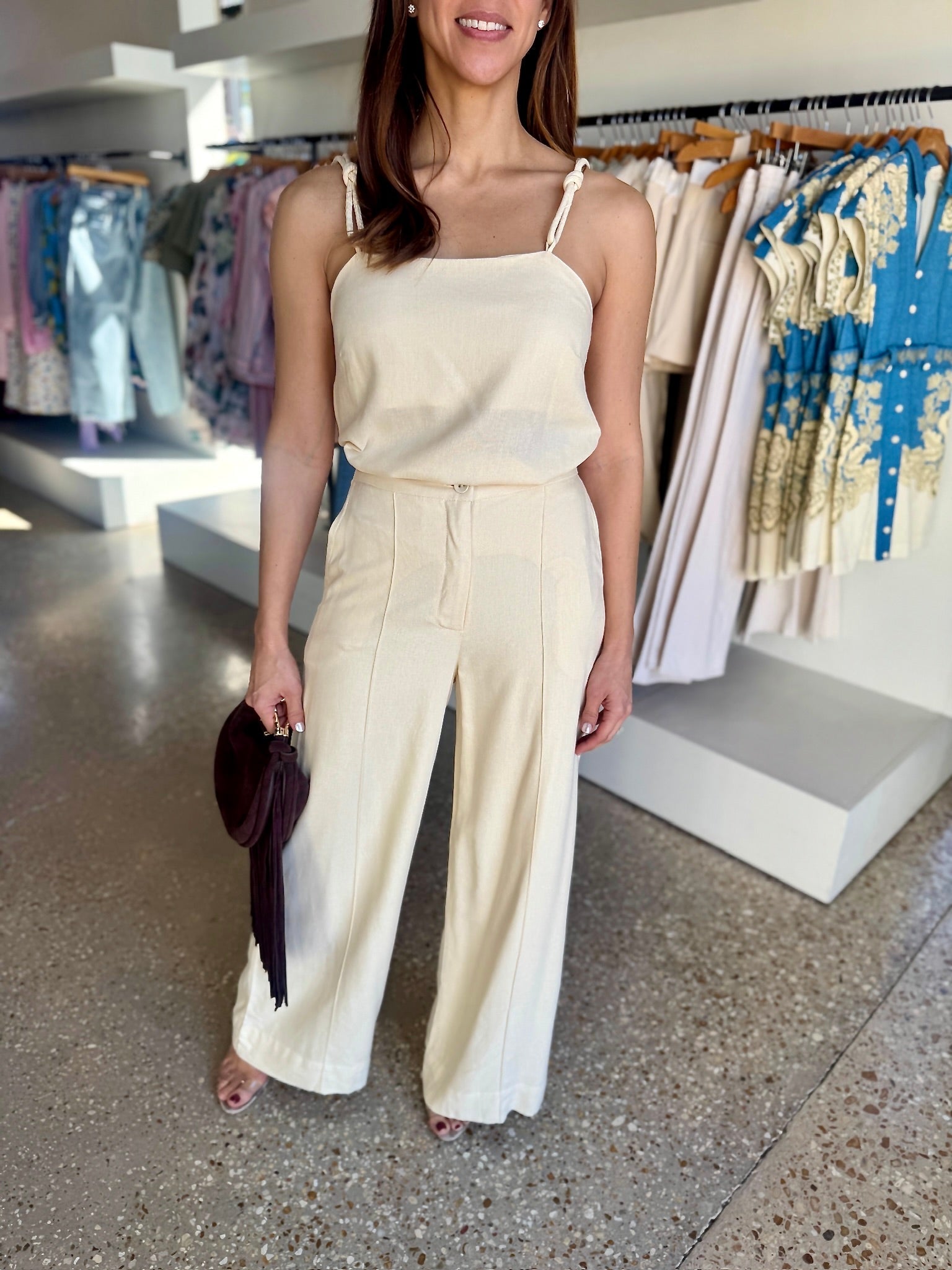 Beige Shell Wide Leg Pant - Amor Lafayette