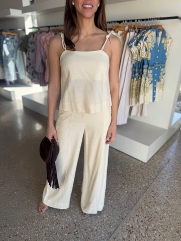 Beige Shell Wide Leg Pant - Amor Lafayette