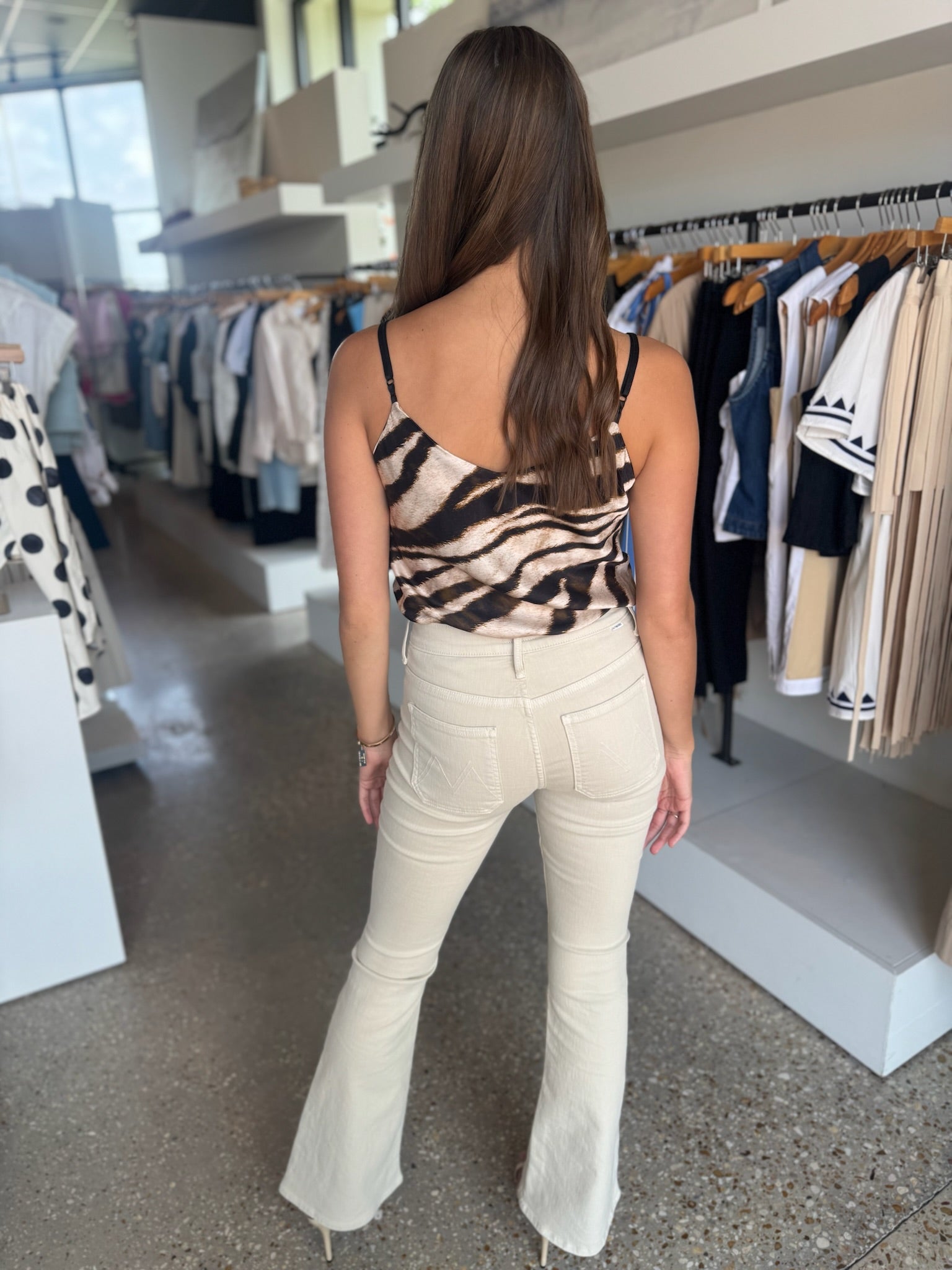 Beige Tiger Silky Tank - Amor Lafayette