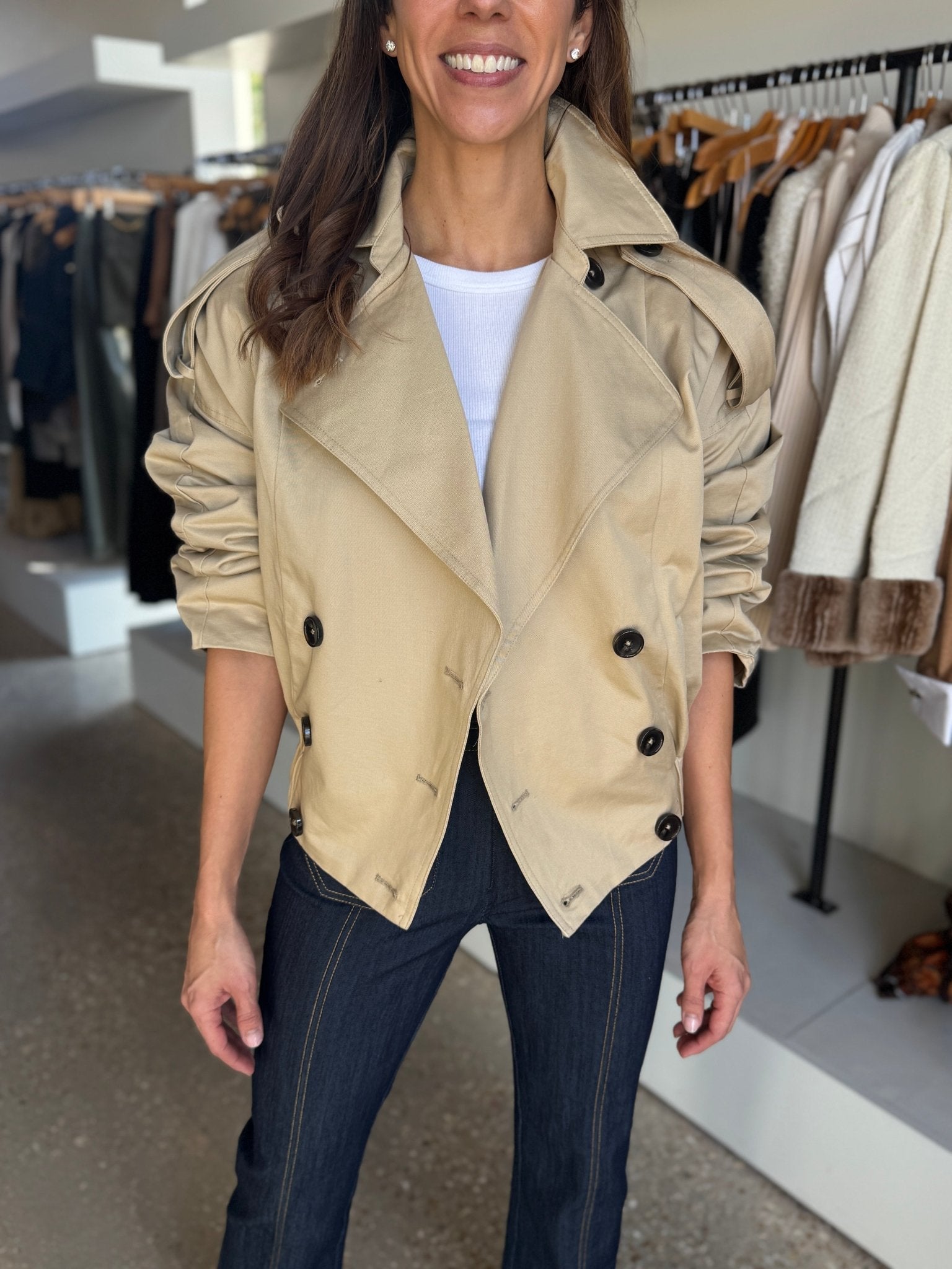 Beige Trench Short Jacket - Amor Lafayette