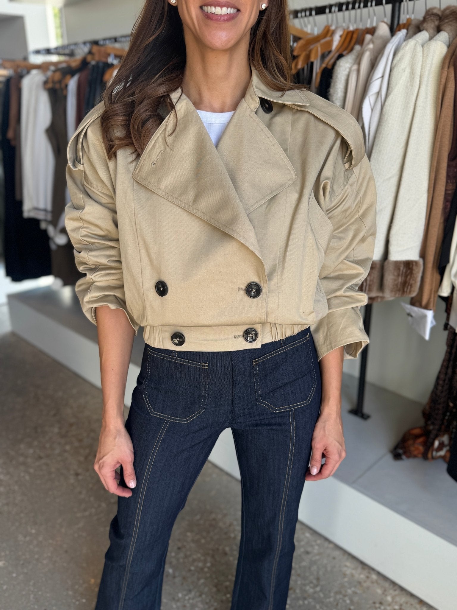 Beige Trench Short Jacket - Amor Lafayette