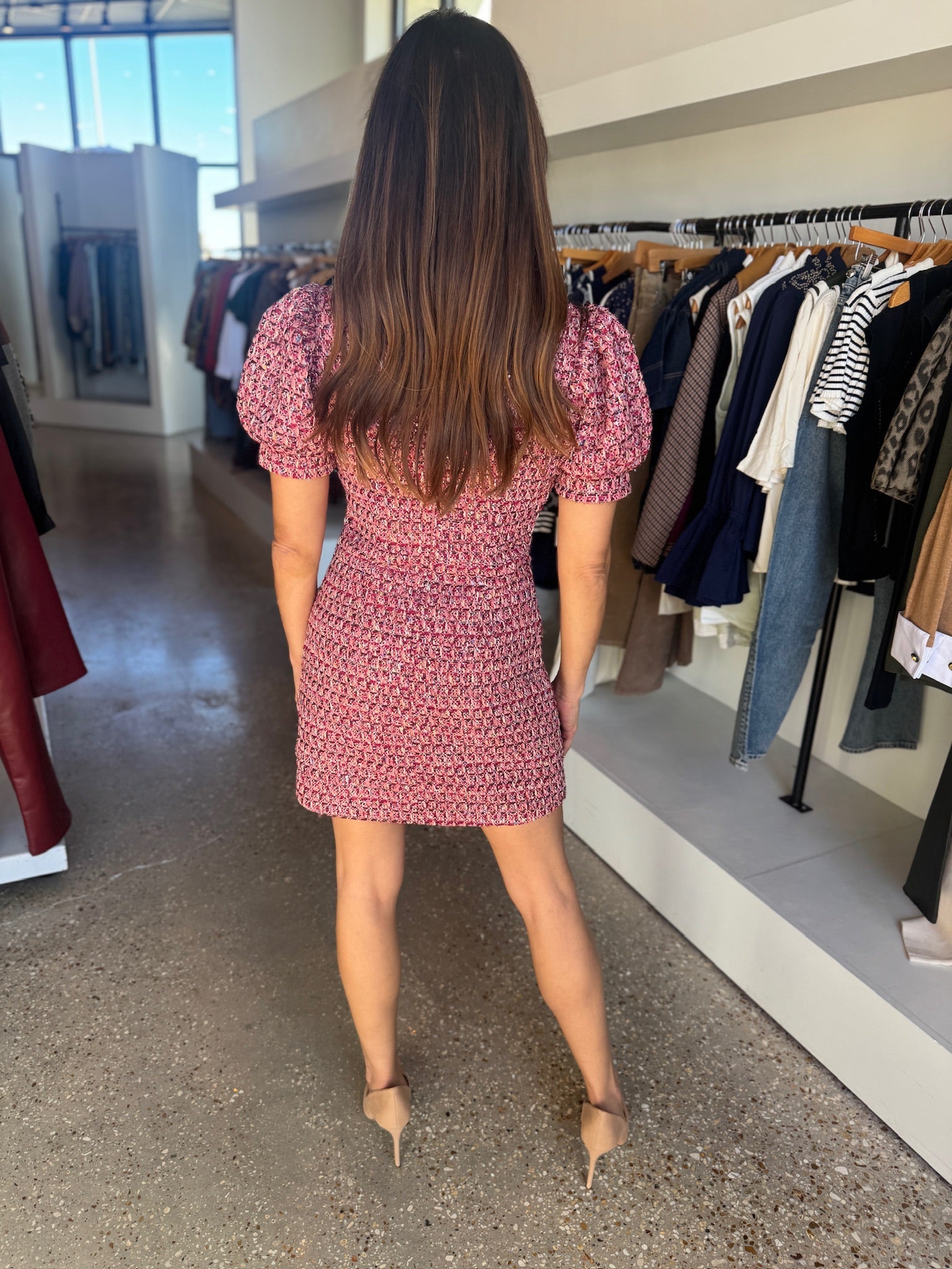 Berry Tweed Puff Sleeve Mini Dress - Amor Lafayette