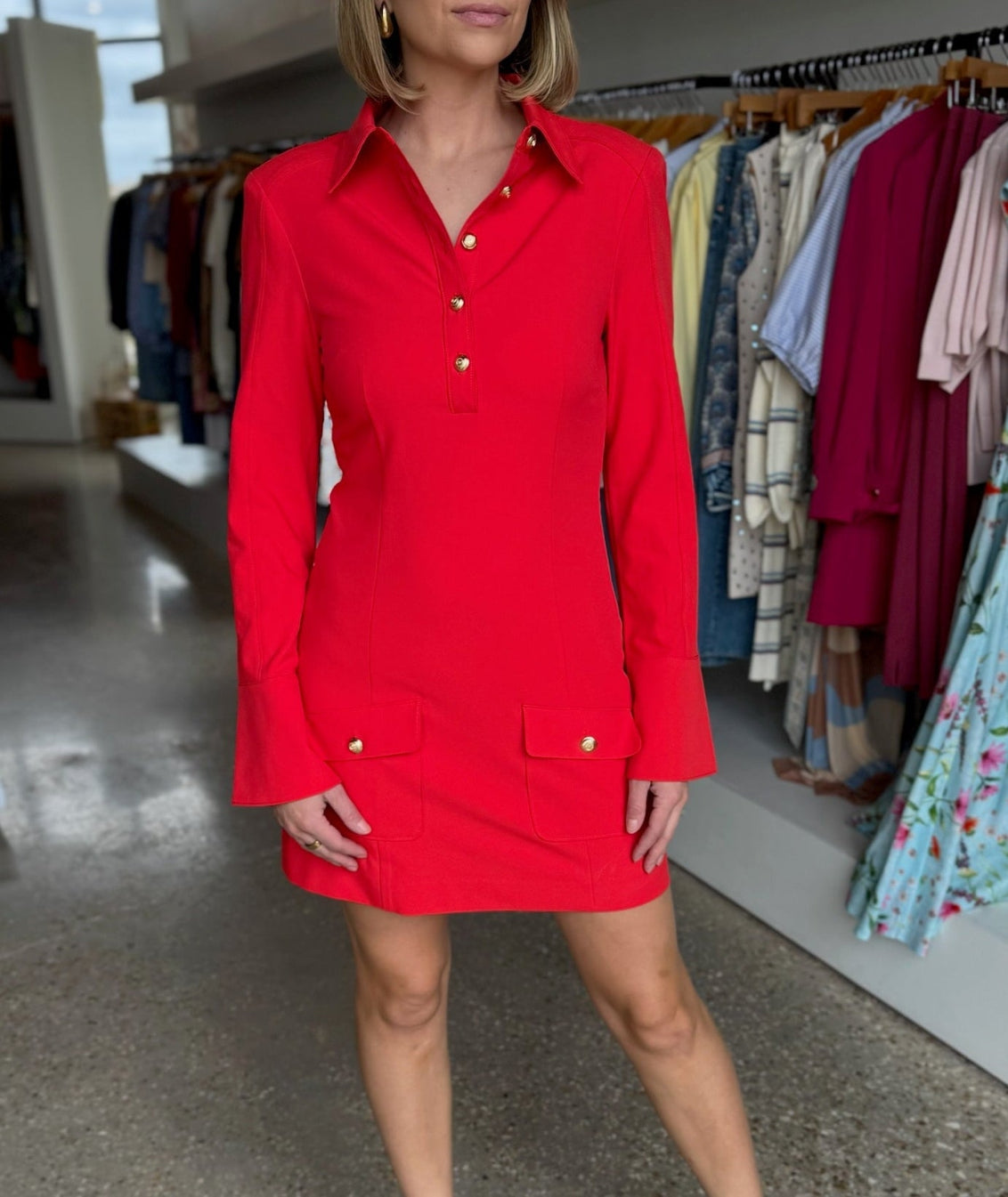 bisou bisou long sleeve dress Bisou Bisou Dresses | Bisou Bisou Black And Red Geometric Dress | Color: Black/Red | Size: 12