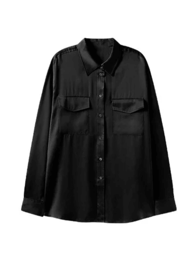 Black Boyfriend Silk Utility Shirt - Amor Lafayette