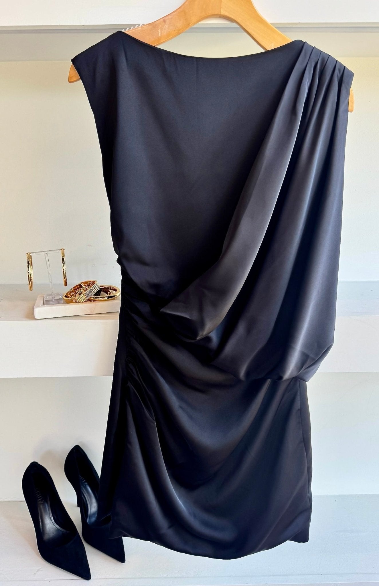 Black Brigid Asymmetrical Mini Dress - Amor Lafayette