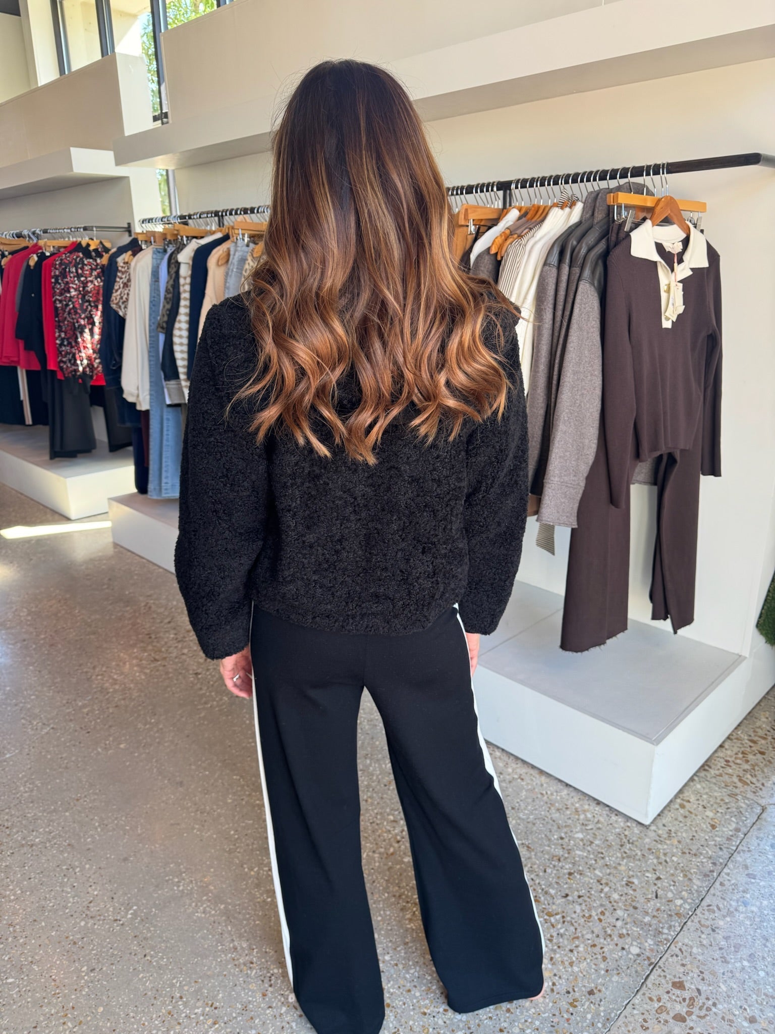 Black Faux Shearling Bomber Jacket - Amor Lafayette