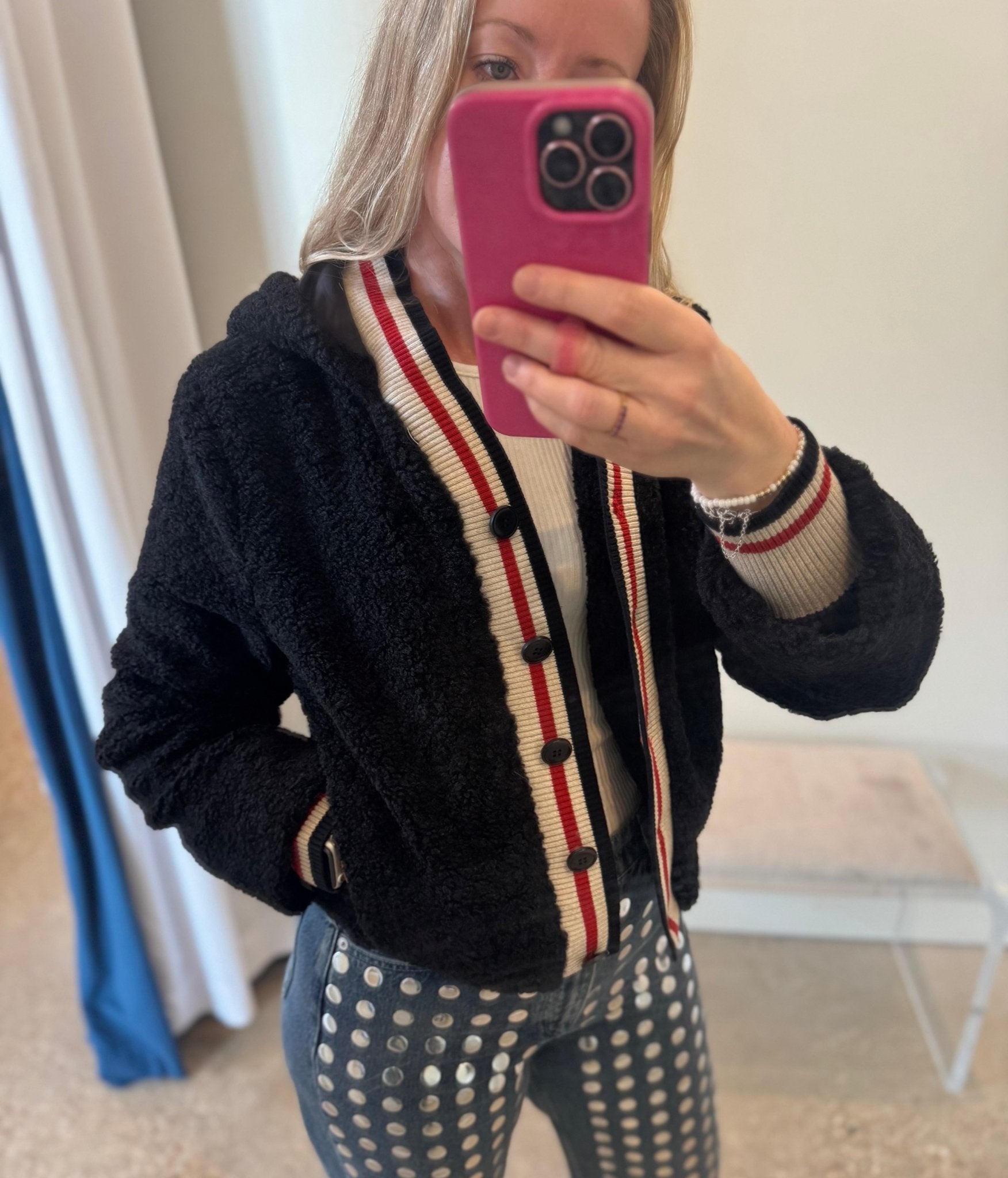 Black Faux Shearling Bomber Jacket - Amor Lafayette