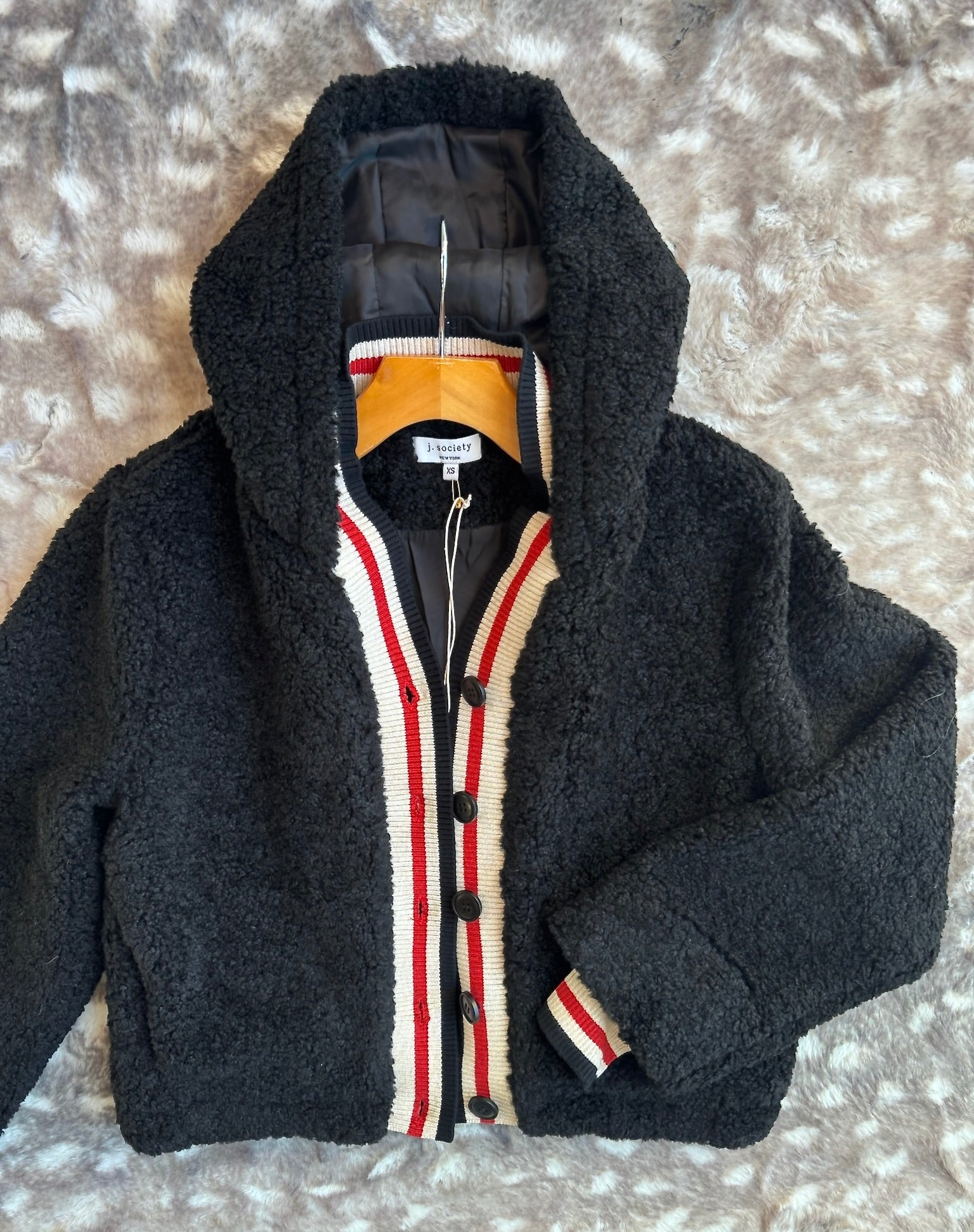 Black Faux Shearling Bomber Jacket - Amor Lafayette