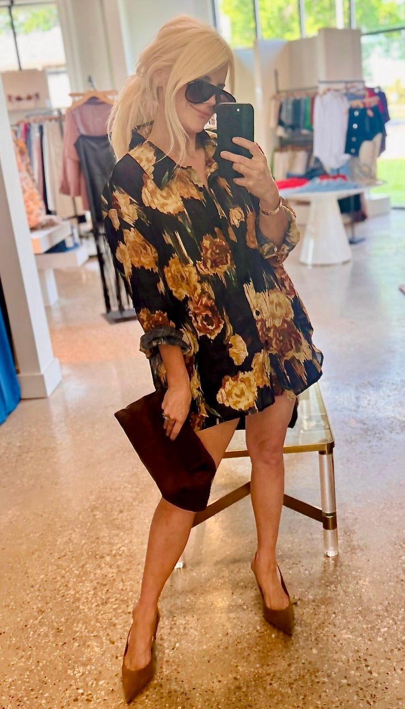 Black Floral Oversized Top - Amor Lafayette