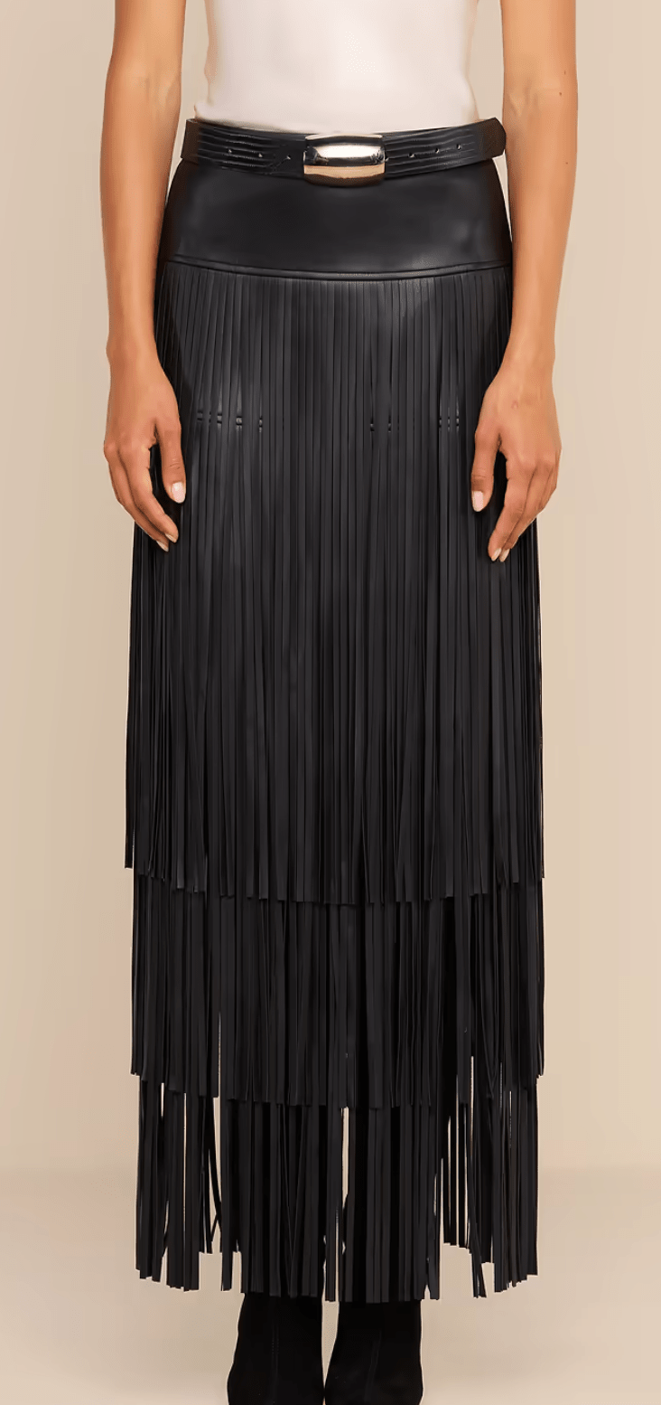 BLACK KAROLINE MAXI FRINGE SKIRT - Amor Lafayette