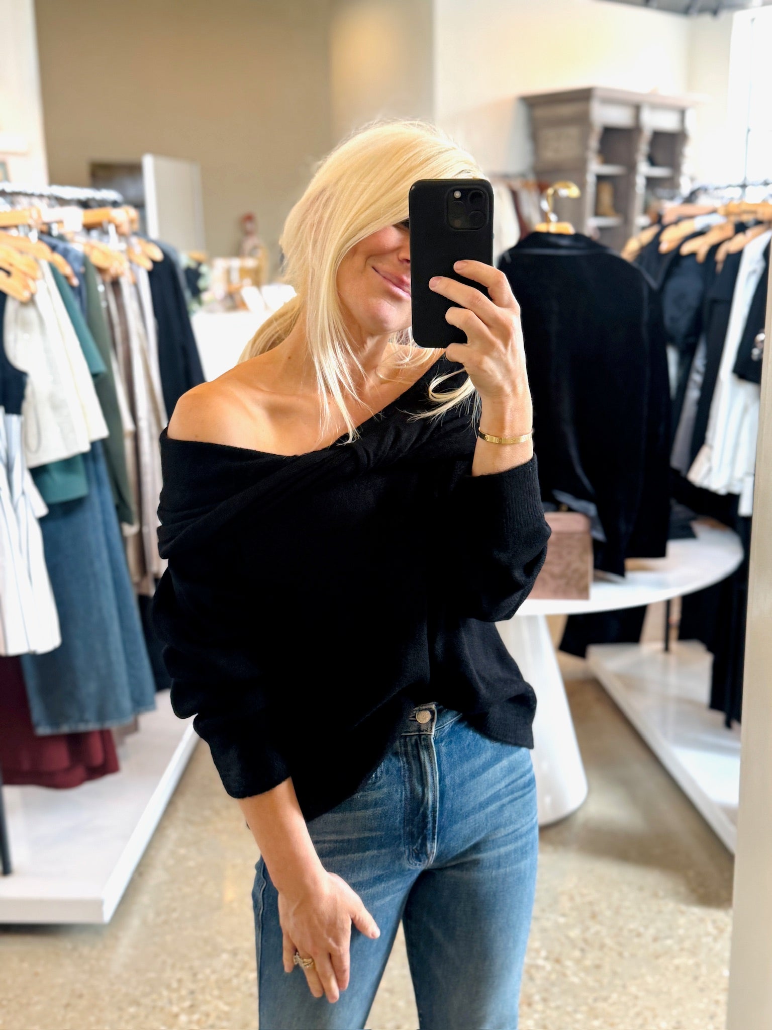 Black Margo Off The Shoulder Sweater - Amor Lafayette