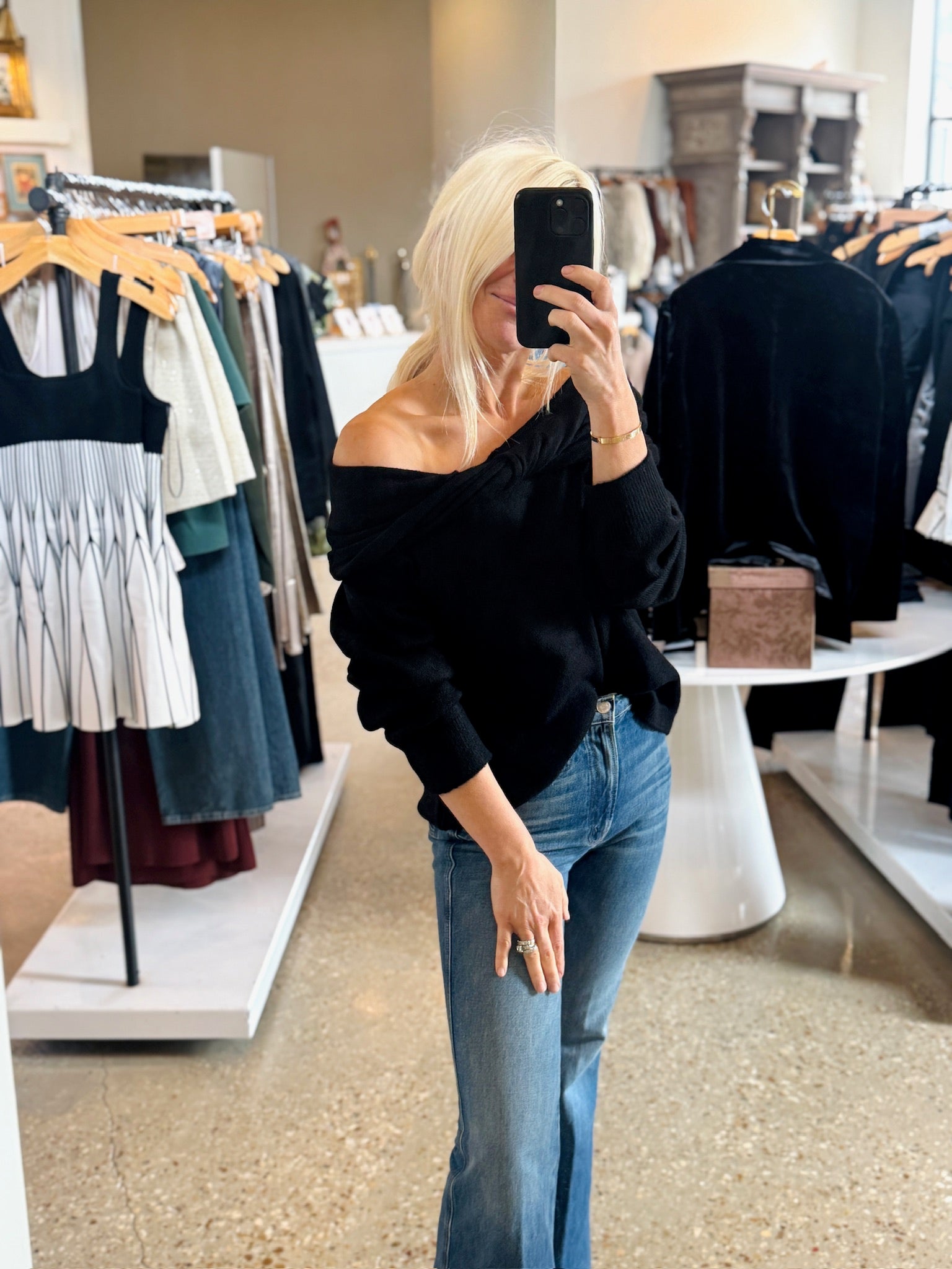 Black Margo Off The Shoulder Sweater - Amor Lafayette
