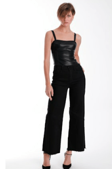 Black Natalie Vegan Leather Bodysuit - Amor Lafayette