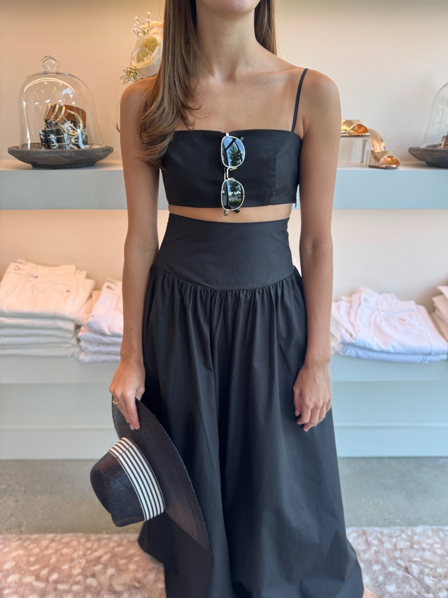 Black Poplin Crop String Top - Amor Lafayette