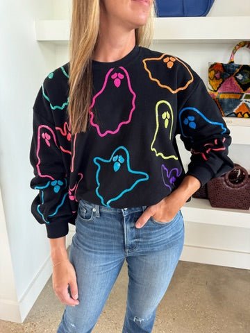 Black & Rainbow Spooky Ghost Sweatshirt - Amor Lafayette