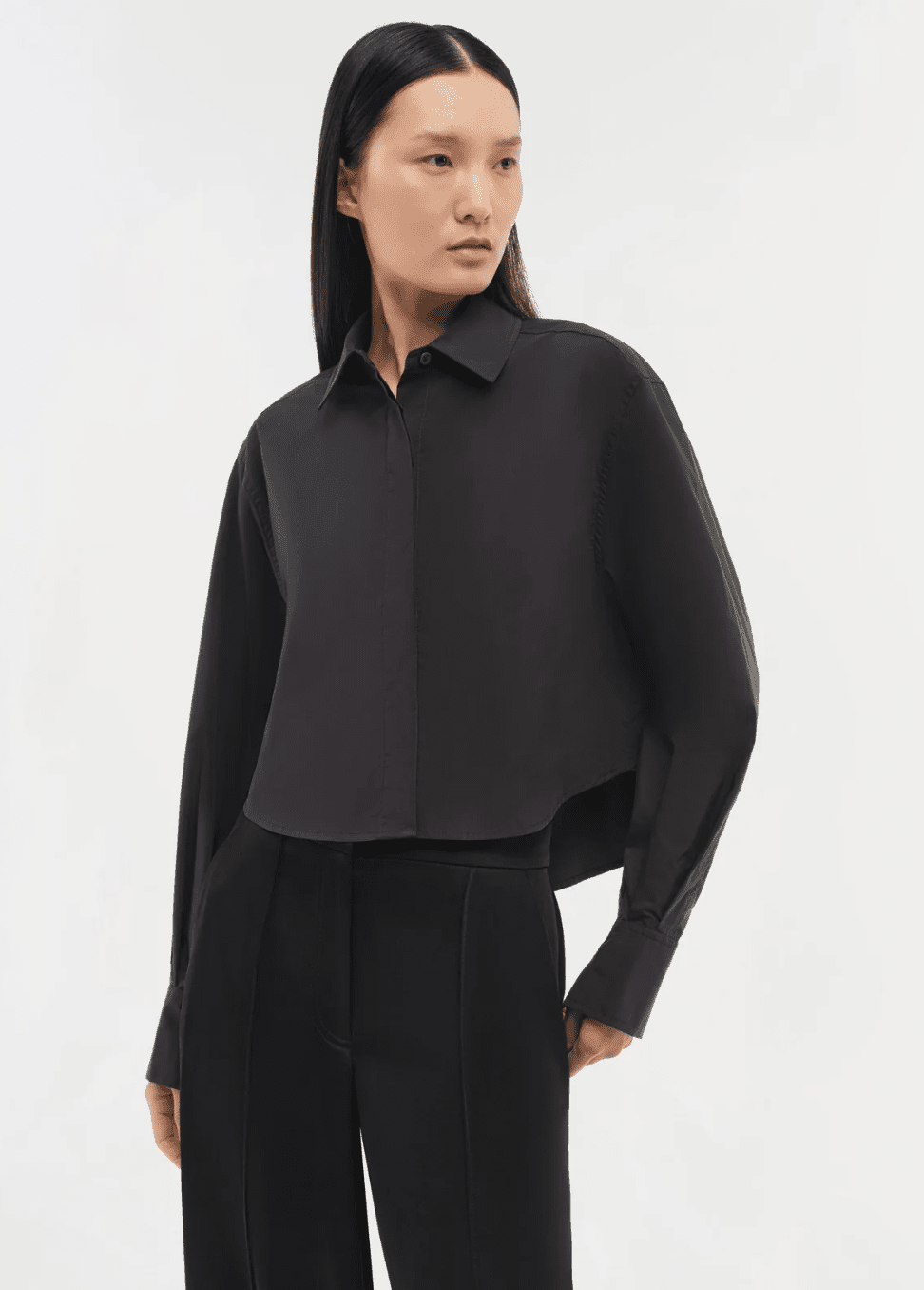 BLACK RENATA CROPPED BUTTON DOWN SHIRT - Amor Lafayette