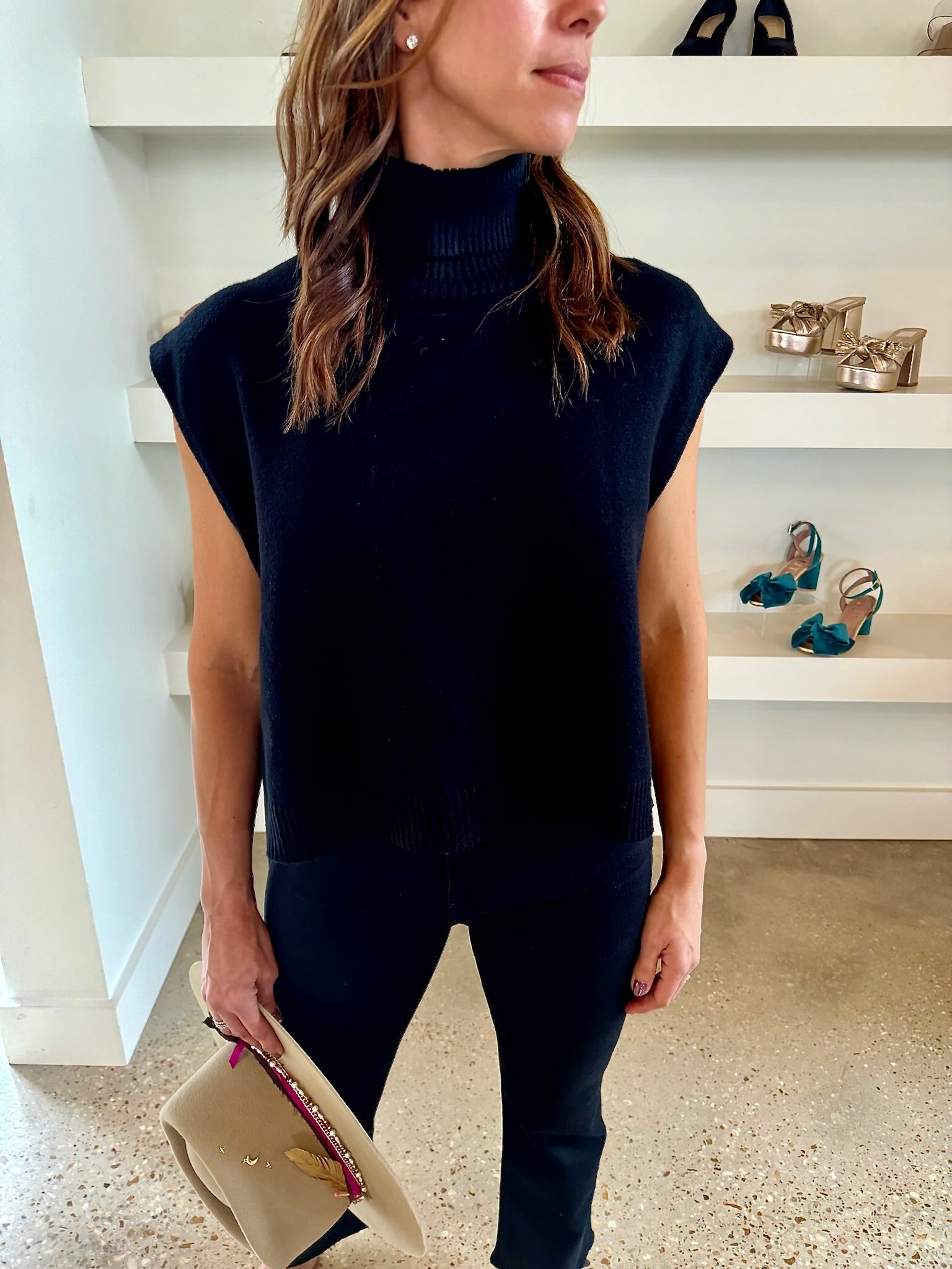 Black Sleeveless Hi/Lo Sweater - Amor Lafayette